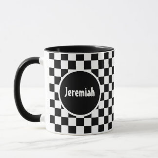 Black & White Chequerboard Artwork with Monogram Mug