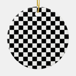Black & White Chequerboard Background Ceramic Ornament