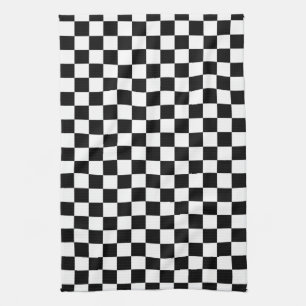 Black & White Chequerboard Background Kitchen Towel