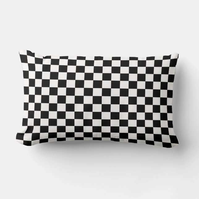 Black & White Chequerboard Background Lumbar Pillow (Front)