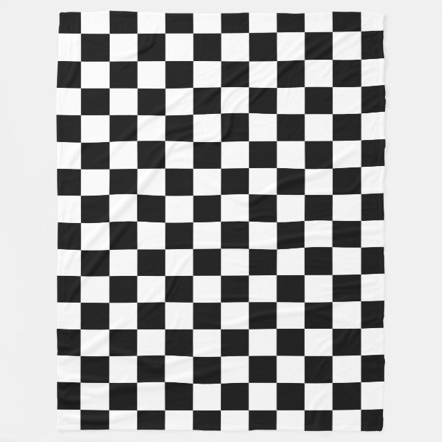 Black White Chequerboard Chequered Checked Check Fleece Blanket (Front)