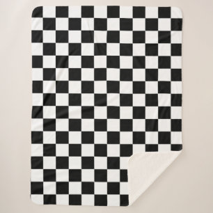 Black White Chequerboard Chequered Checked Check Sherpa Blanket