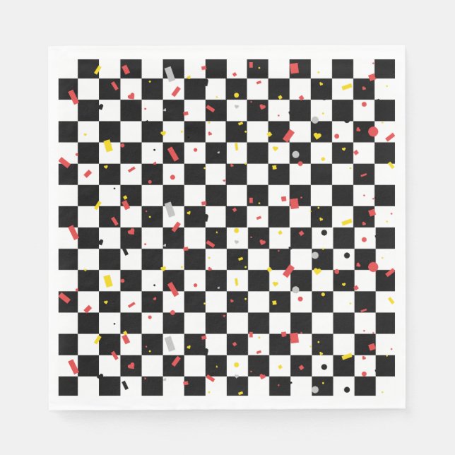 Black White Chequerboard Confetti Pattern Birthday Napkin (Front)