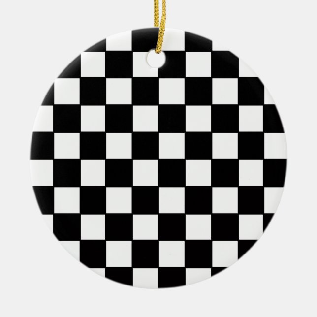 Black & White Chequerboard Custom Ceramic Ornament (Front)