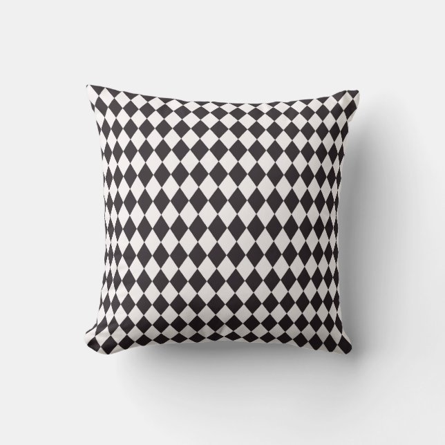 Black white chequerboard diamonds pattern pillow (Front)