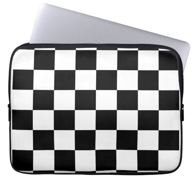 Black, White Chequerboard Laptop Sleeve (Front)