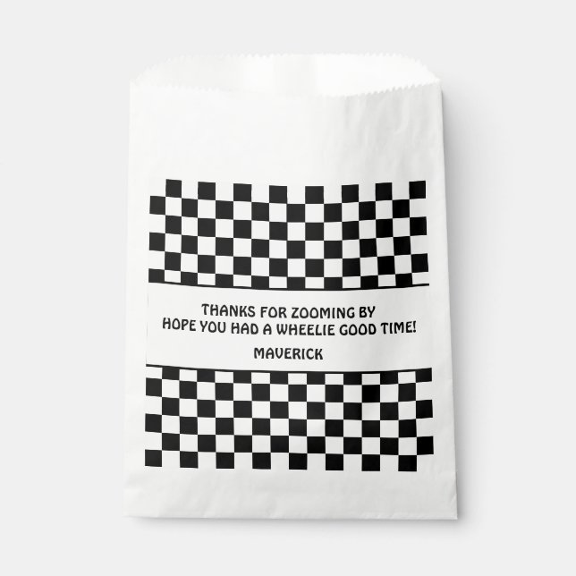 Black White Chequerboard Pattern Birthday Favour Bag (Front)