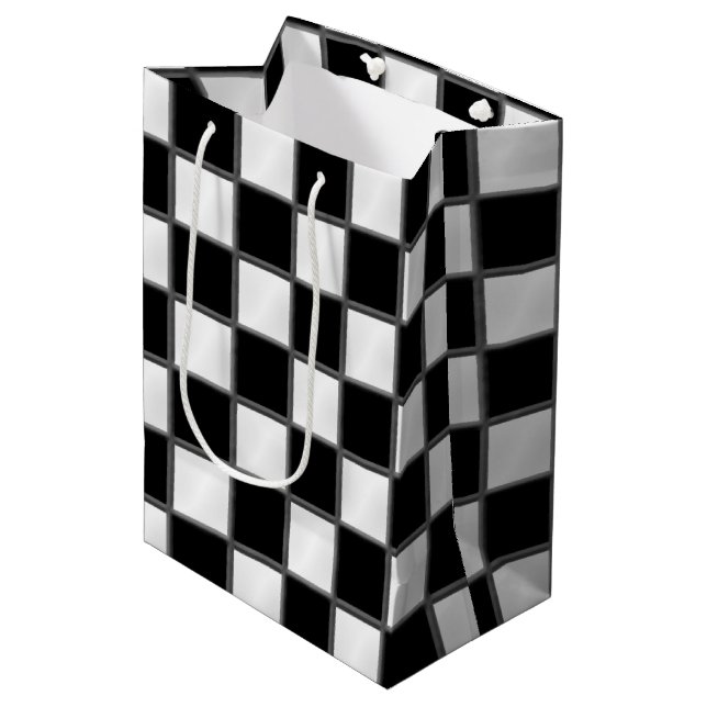 Black & White Chequerboard Pattern Medium Gift Bag (Front Angled)