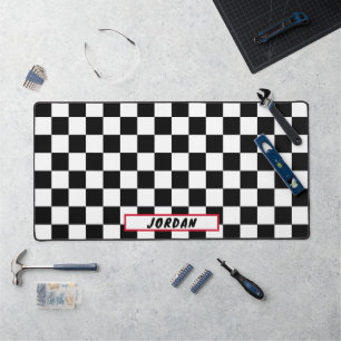 Black White Chequerboard Pattern Personalized Desk Mat