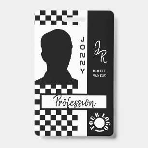 Black White Chequerboard Racing Flag Line Racing Badge