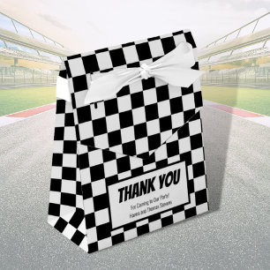 Black White Chequerboard Racing Theme Favor Box