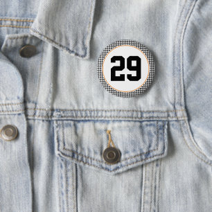 black white chequerboard sports colours number 2 inch round button