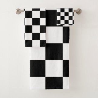Black White Chequered Bath Towel Set