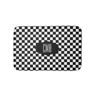 Black & White Chequered Board DIY Monogram Bath Mat