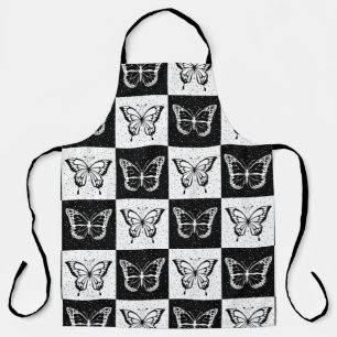 Black White Chequered Butterfly Design  Apron