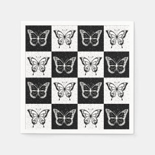 Black White Chequered Butterfly Design Napkin