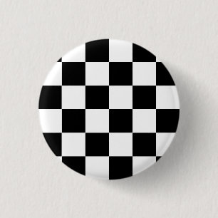 Black White Chequered Check Pattern 1 Inch Round Button