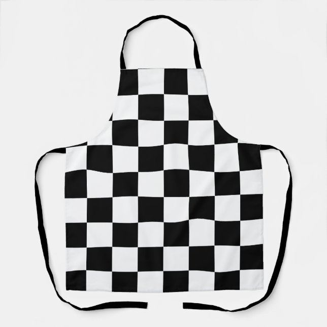Black White Chequered Check Pattern Apron (Front)