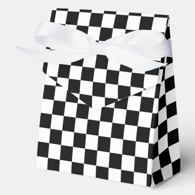 Black White Chequered Check Pattern Favor Box (Front)