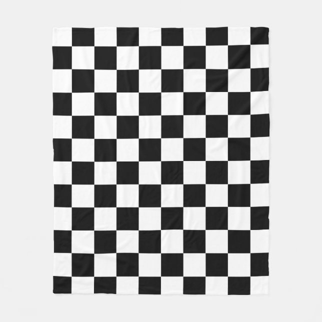 Black White Chequered Check Pattern Fleece Blanket (Front)