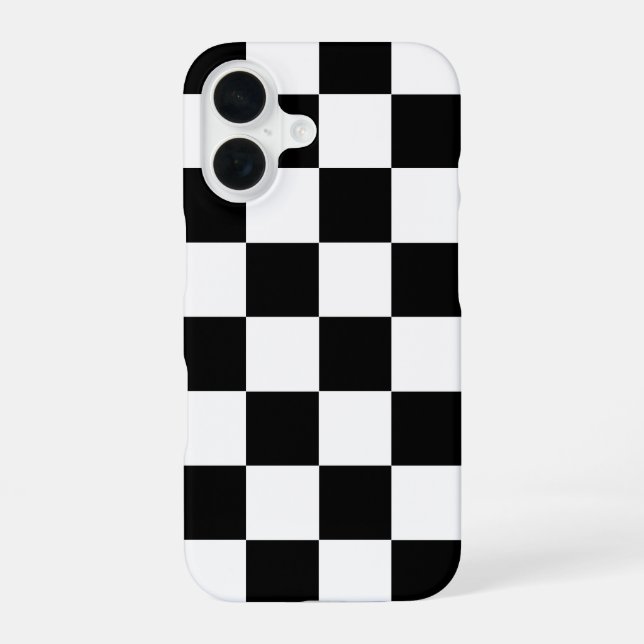 Black White Chequered Check Pattern iPhone 16 Case (Back)