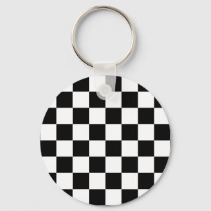 Black White Chequered Check Pattern Keychain
