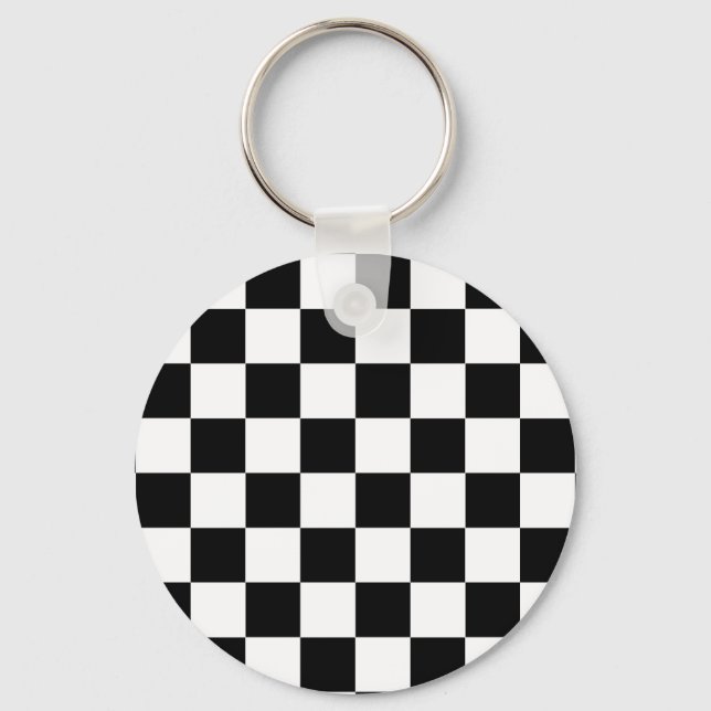 Black White Chequered Check Pattern Keychain (Front)