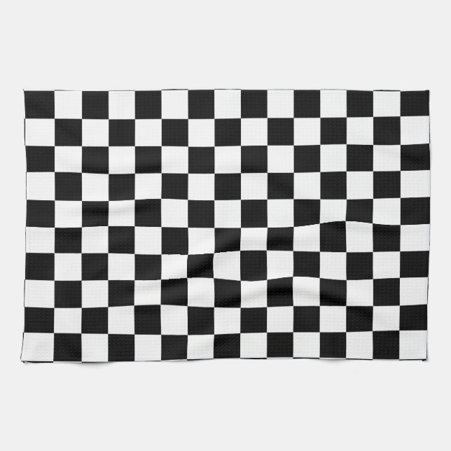 Black White Chequered Check Pattern Kitchen Towel (Horizontal)