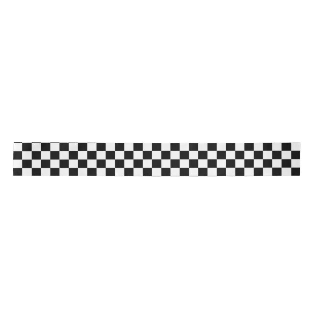 Black White Chequered Check Pattern Satin Ribbon (Front)