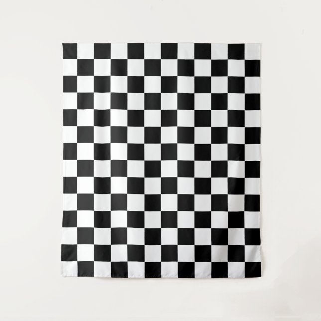 Black White Chequered Check Pattern Tapestry (Front)