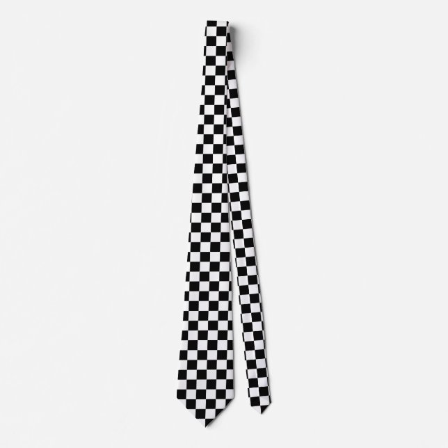 Black White Chequered Check Pattern Tie (Front)