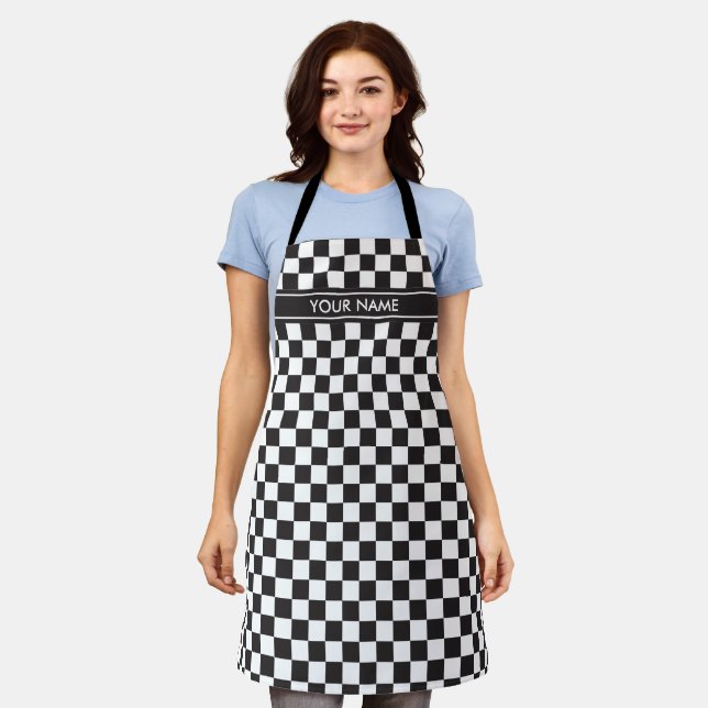 Black & [White] Chequered Chequerboard Checkers Apron (Worn)
