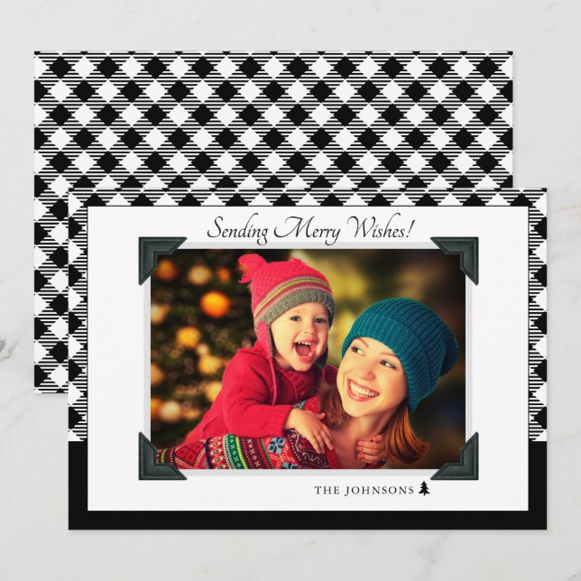 Black & White Chequered Christmas Photo Holiday  (Front/Back)