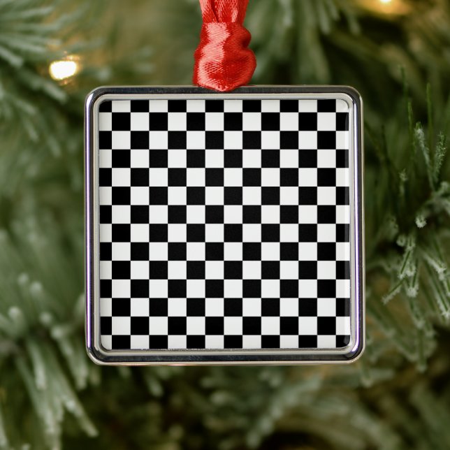 Black White Chequered Christmas Square Ornament (Tree)