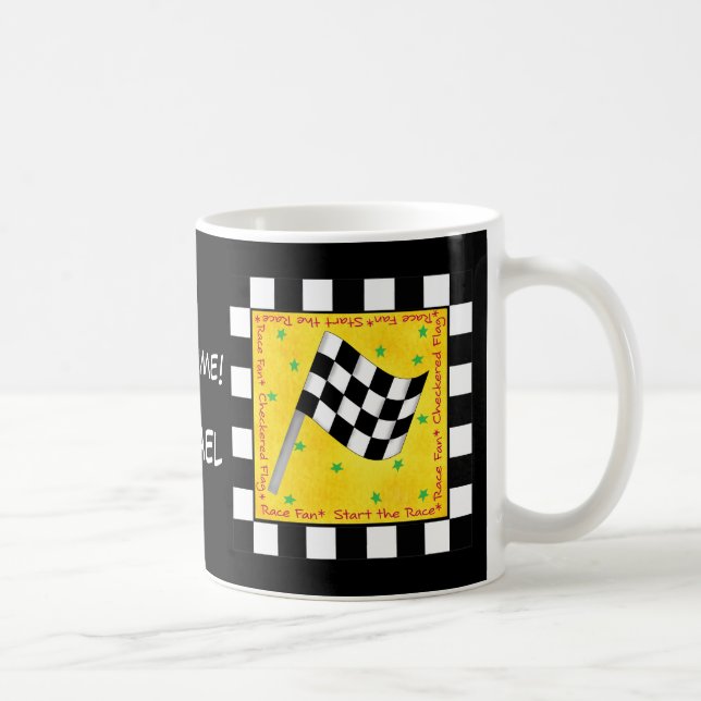 Black White Chequered Flag Name Personalized Coffee Mug (Right)