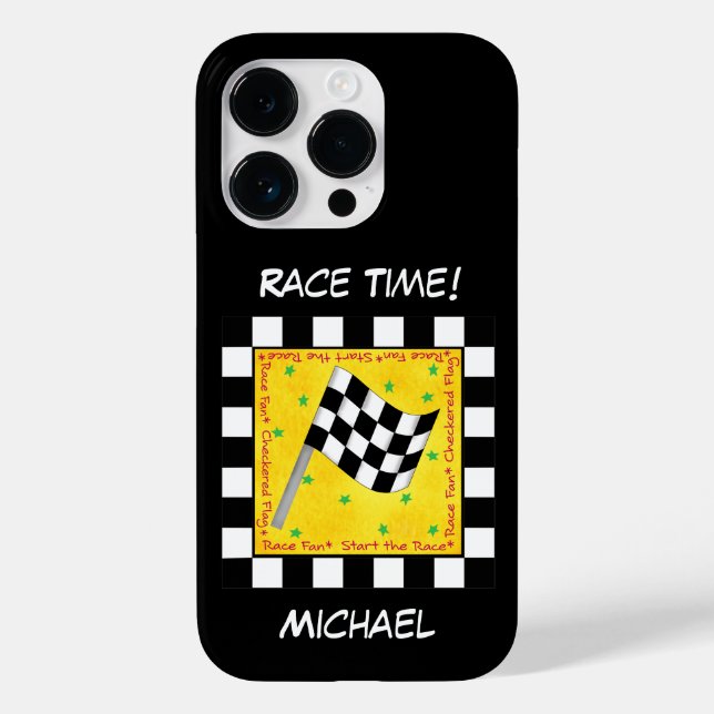 Black White Chequered Flag Race Black Personalized Case-Mate iPhone Case (Back)
