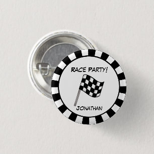 Black White Chequered Flag Race Party Name Badge 1 Inch Round Button