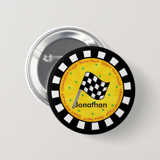 Black White Chequered Flag Round Name Badge 2 Inch Round Button (Front & Back)