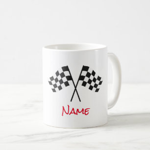 Black White Chequered Flags Car Racing Sports Fans Coffee Mug