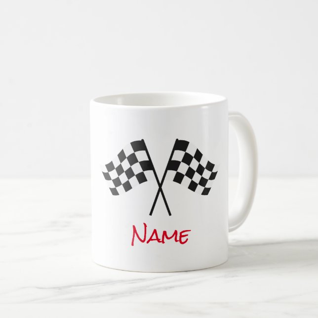 Black White Chequered Flags Car Racing Sports Fans Coffee Mug (Front Right)