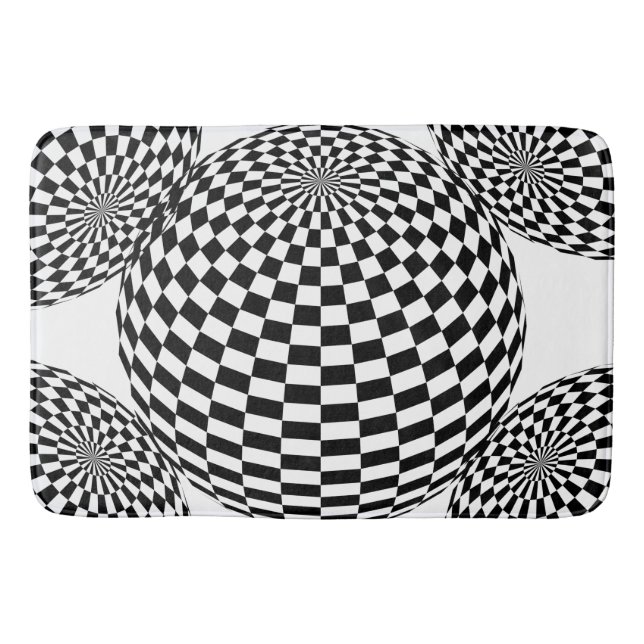 Black/White Chequered Globe Thunder_Cove Bath Mat (Front)