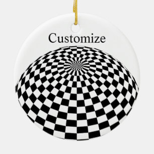 Black/White Chequered Globe Thunder_Cove Ceramic Ornament