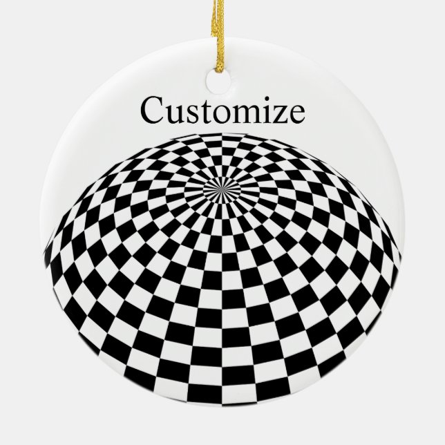 Black/White Chequered Globe Thunder_Cove Ceramic Ornament (Back)