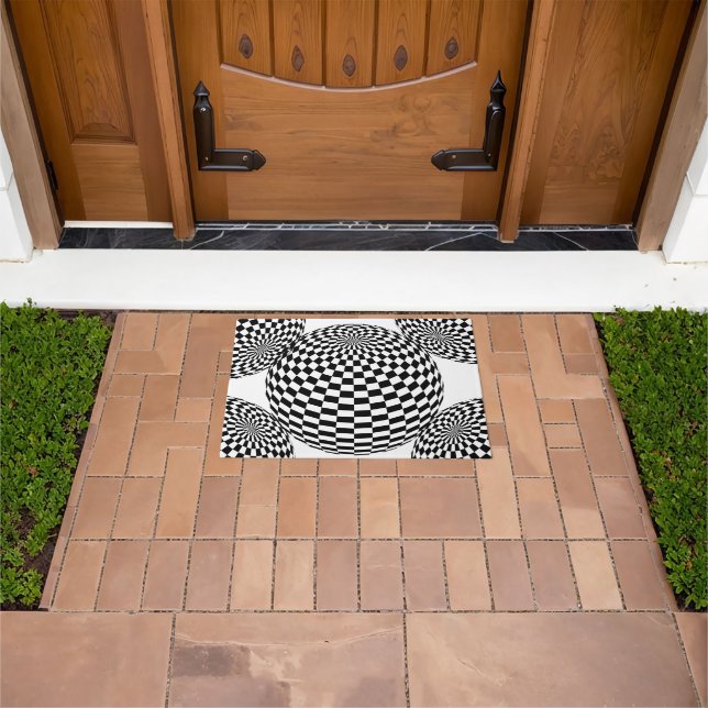 Black/White Chequered Globe Thunder_Cove Doormat (Outdoor)