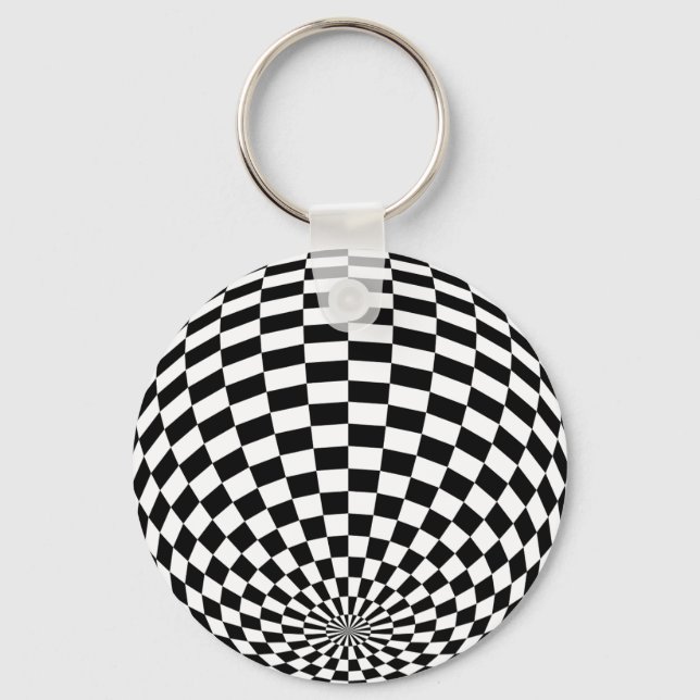 Black/White Chequered Globe Thunder_Cove Keychain (Front)