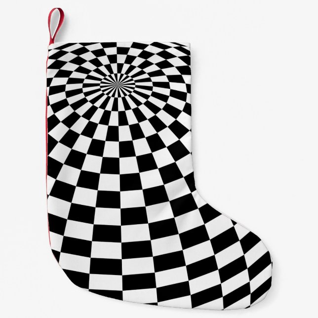 Black/White Chequered Globe Thunder_Cove Small Christmas Stocking (Front)