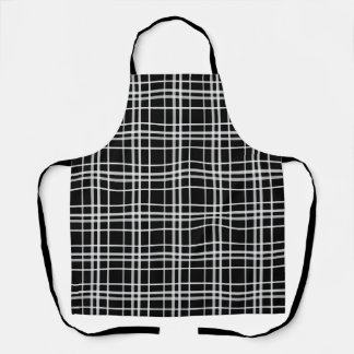 Black White Chequered Lines Pattern Apron