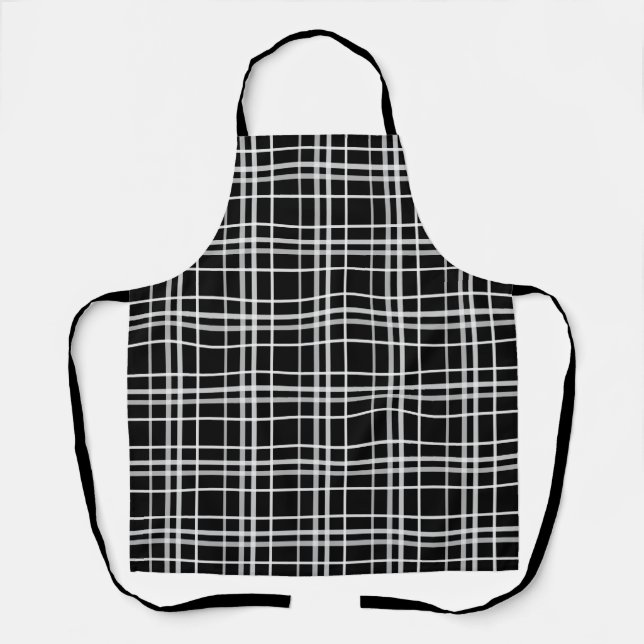 Black White Chequered Lines Pattern Apron (Front)