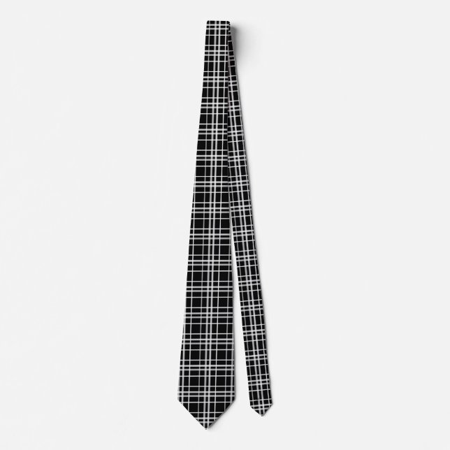 Black White Chequered Lines Pattern Tie (Front)