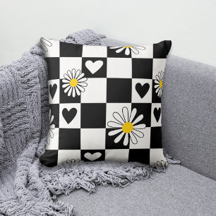 Black White Chequered Nursery Throw Pillow